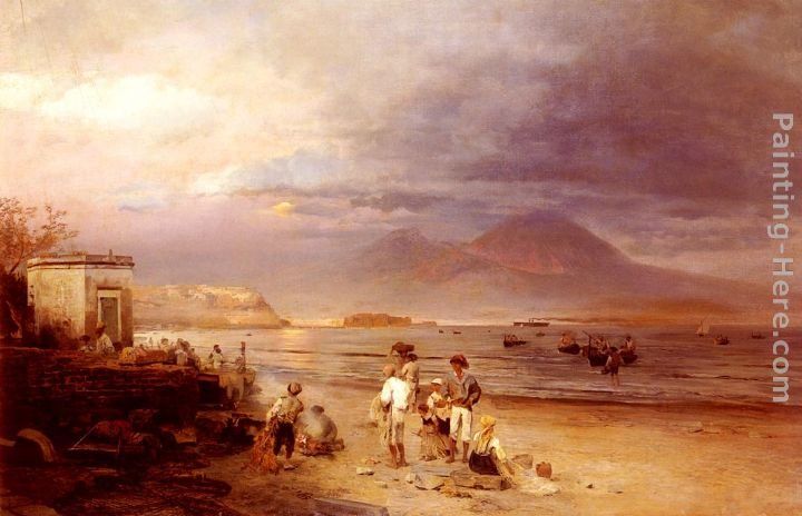 Oswald Achenbach Fishermen with the Bay of Naples and Vesuvius beyond